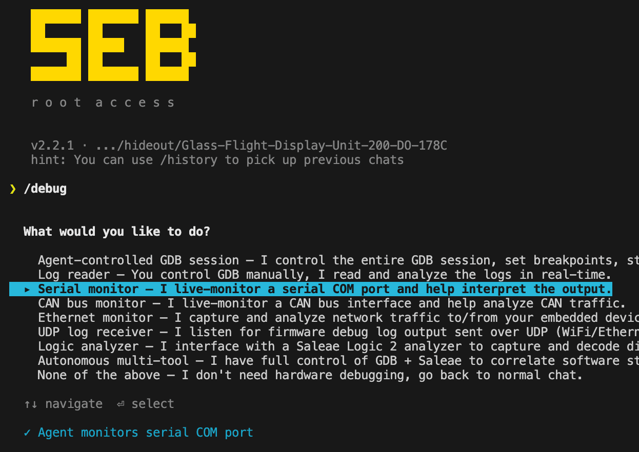Seb terminal session